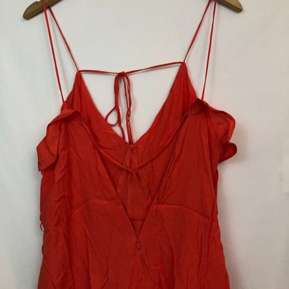 ASTR Waist Tie Flutter Romper Coral Red Orange Sleeveless Strappy Boho Ruffle XS - Picture 10 of 10